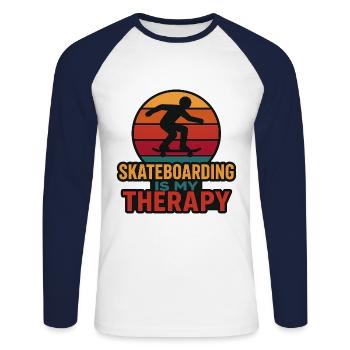 Skateboarding is my therapy – Retro skate design - Unisex Long Sleeve Baseball T-Shirt - white/navy - Front - Nik (191cm)