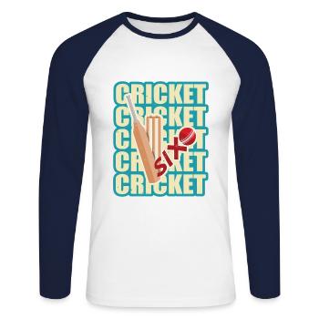 Batte de cricket et balle frappée pour six - T-shirt baseball manches longues Homme - blanc/marine - Devant - Nik (191cm)