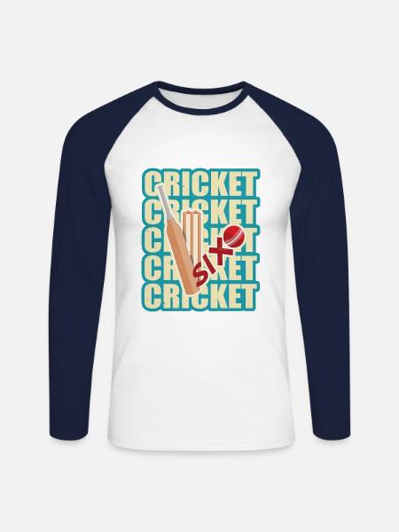 Cricket bat and ball hit for six - Unisex Long Sleeve Baseball T-Shirt - white/navy
