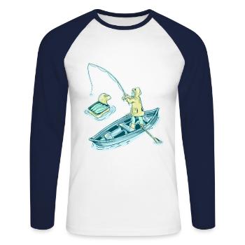 Pêche à la sardine - T-shirt baseball manches longues Homme - blanc/marine - Devant - Nik (191cm)