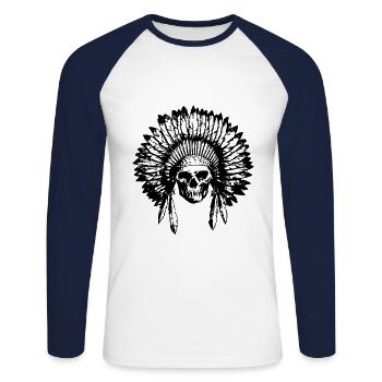 Indian Skull Horror Rock and Roll Gift - Unisex Long Sleeve Baseball T-Shirt - white/navy - Front - Nik (191cm)