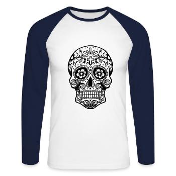 Totenschädel Mexiko Dia de Muertos Geschenk - Unisex Baseballshirt langarm - Weiß/Navy - Vorne - Nik (191cm)