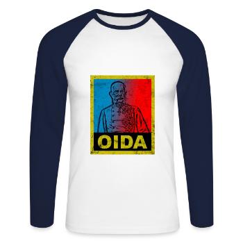 Oida Österreich Kaiser Monarch Text Spruch Design - Unisex Baseballshirt langarm - Weiß/Navy - Vorne - Nik (191cm)