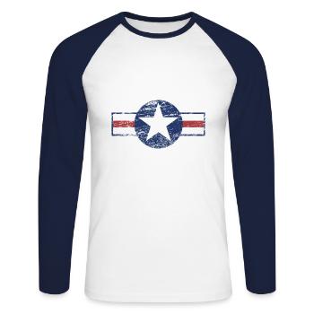 Used look grunge United States Army star design - Unisex Long Sleeve Baseball T-Shirt - white/navy - Front - Nik (191cm)