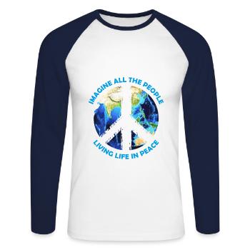 Imaginez toutes les personnes vivant en paix Design - T-shirt baseball manches longues Homme - blanc/marine - Devant - Nik (191cm)