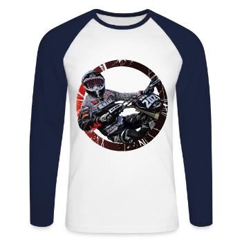Motocross - Unisex Baseballshirt langarm - Weiß/Navy - Vorne - Nik (191cm)
