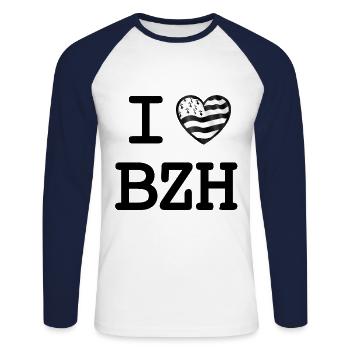 I Love Breizh (BZH) Gwenn ha Du - T-shirt baseball manches longues Homme - blanc/marine - Devant - Nik (191cm)