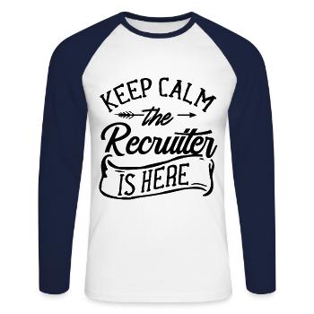 Reste calme Le recruteur Est Ici Métier - T-shirt baseball manches longues Homme - blanc/marine - Devant - Nik (191cm)