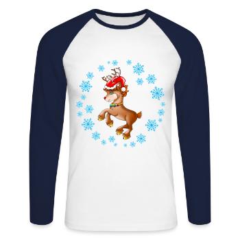 Renne Rudolph avec casquette de Noël chapeau de Père Noël - T-shirt baseball manches longues Homme - blanc/marine - Devant - Nik (191cm)
