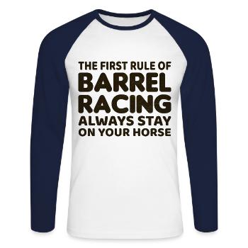 Barrel Racer Reiten Racing Rodeo Lustig - Unisex Baseballshirt langarm - Weiß/Navy - Vorne - Nik (191cm)