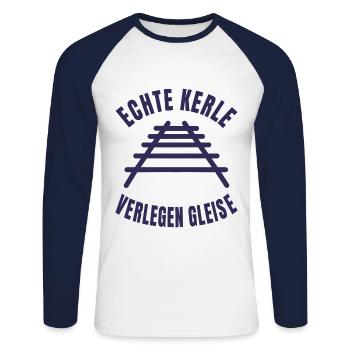 Echte Kerle verlegen Gleise Schienen - Unisex Baseballshirt langarm - Weiß/Navy - Vorne - Nik (191cm)