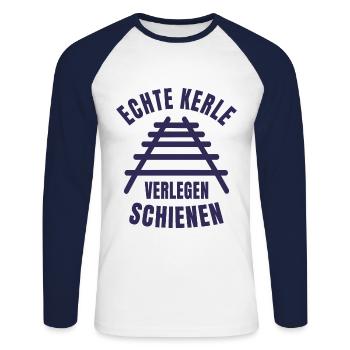 Echte Kerle verlegen Schienen Gleise - Unisex Baseballshirt langarm - Weiß/Navy - Vorne - Nik (191cm)