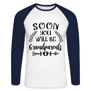 Vous serez bientôt grands-parents. Grand-mère et grand-père - T-shirt baseball manches longues Homme - blanc/marine - Devant - Nik (191cm)