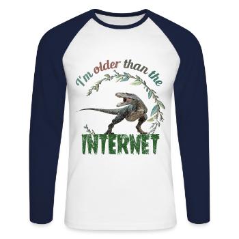 I’m older than the Internet + Dinosaur retro - Unisex Baseballshirt langarm - Weiß/Navy - Vorne - Nik (191cm)