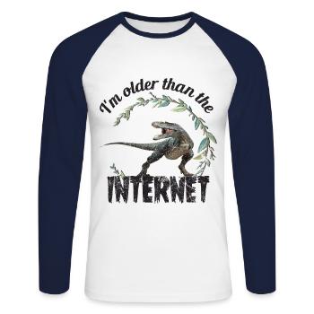 I’m older than the Internet + Dinosaur retro - Unisex Baseballshirt langarm - Weiß/Navy - Vorne - Nik (191cm)