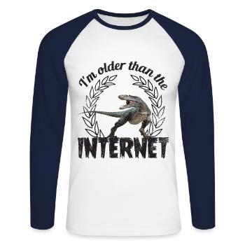 I’m older than the Internet + Dinosaur retro - Unisex Baseballshirt langarm - Weiß/Navy - Vorne - Nik (191cm)