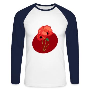 Coquelicots dans un cercle - T-shirt baseball manches longues Homme - blanc/marine - Devant - Nik (191cm)