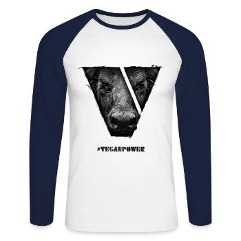 #veganpower - Buffalo - T-shirt baseball manches longues Homme - blanc/marine - Devant - Nik (191cm)