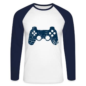 Controller Gaming - T-shirt baseball manches longues Homme - blanc/marine - Devant - Nik (191cm)