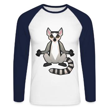 Méditation lémur - T-shirt baseball manches longues Homme - blanc/marine - Devant - Nik (191cm)