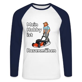 Rasen Mähen Garten - Unisex Baseballshirt langarm - Weiß/Navy - Vorne - Nik (191cm)