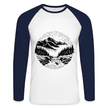 Paysage - T-shirt baseball manches longues Homme - blanc/marine - Devant - Nik (191cm)