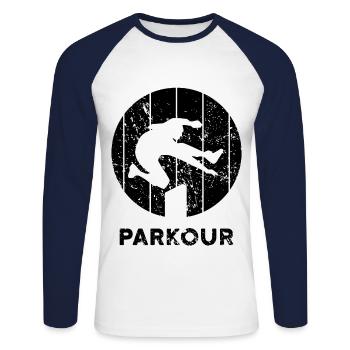 Parkour - Unisex Baseballshirt langarm - Weiß/Navy - Vorne - Nik (191cm)