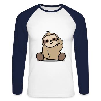 Faultier Peace - Unisex Baseballshirt langarm - Weiß/Navy - Vorne - Nik (191cm)