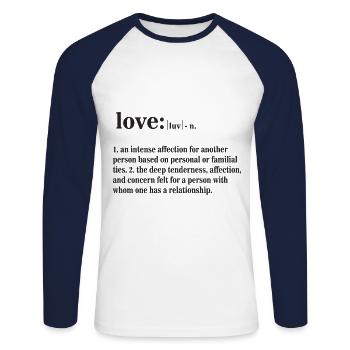 Love Definition - Unisex Long Sleeve Baseball T-Shirt - white/navy - Front - Nik (191cm)