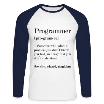 Programmer - Unisex Long Sleeve Baseball T-Shirt - white/navy - Front - Nik (191cm)