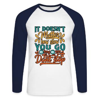 C’est cool la sagesse de la vie - T-shirt baseball manches longues Homme - blanc/marine - Devant - Nik (191cm)