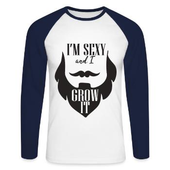 Je suis Sexy Bart - T-shirt baseball manches longues Homme - blanc/marine - Devant - Nik (191cm)
