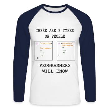 Programming Funny - Unisex Long Sleeve Baseball T-Shirt - white/navy - Front - Nik (191cm)