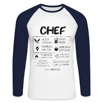 Cuisinier - T-shirt baseball manches longues Homme - blanc/marine - Devant - Nik (191cm)