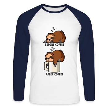 Sloth Coffee - Unisex Long Sleeve Baseball T-Shirt - white/navy - Front - Nik (191cm)