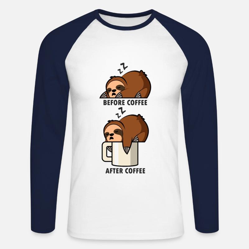 Faultier Kaffee - Unisex Baseballshirt langarm - Weiß/Navy