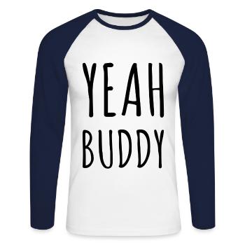 Ouais Buddy - T-shirt baseball manches longues Homme - blanc/marine - Devant - Nik (191cm)