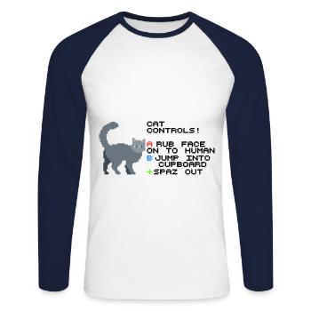 Cat Controls Pixel - Unisex Long Sleeve Baseball T-Shirt - white/navy - Front - Nik (191cm)