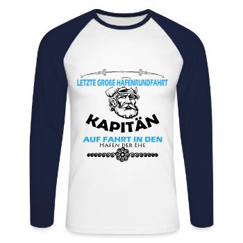Hochzeit Letzte Große Hafenrundfahrt - Unisex Baseballshirt langarm - Weiß/Navy - Vorne - Nik (191cm)
