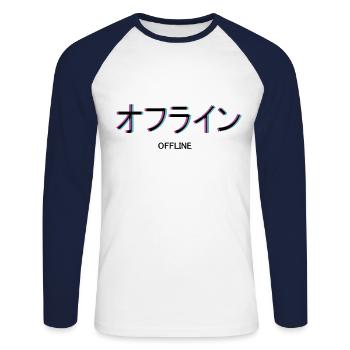 Offline Vaporwave - Unisex Long Sleeve Baseball T-Shirt - white/navy - Front - Nik (191cm)