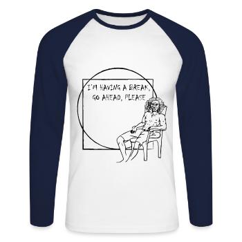 Vitruvianischer Mensch Pause - Unisex Baseballshirt langarm - Weiß/Navy - Vorne - Nik (191cm)