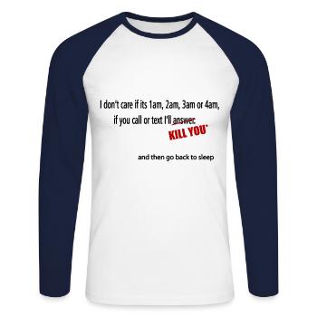Fatigue Funny - Unisex Long Sleeve Baseball T-Shirt - white/navy - Front - Nik (191cm)