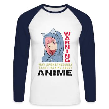 Anime Chat Funny - Unisex Long Sleeve Baseball T-Shirt - white/navy - Front - Nik (191cm)