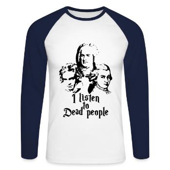 Mozart Bach Beethoven - T-shirt baseball manches longues Homme - blanc/marine - Devant - Nik (191cm)