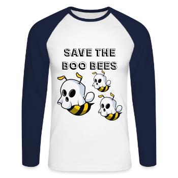 Boo Bees - Unisex Long Sleeve Baseball T-Shirt - white/navy - Front - Nik (191cm)