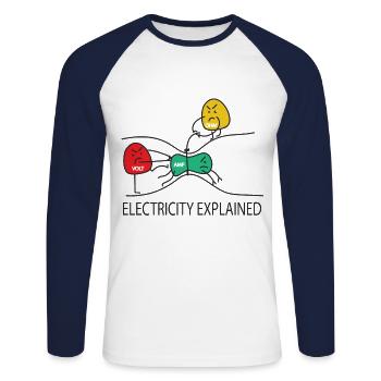 L’électricité Explique Drôle - T-shirt baseball manches longues Homme - blanc/marine - Devant - Nik (191cm)