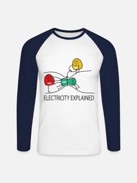 Electricity Explains Funny - Unisex Long Sleeve Baseball T-Shirt - white/navy