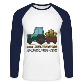 Mais Transport Lieblingssport - Unisex Baseballshirt langarm - Weiß/Navy - Vorne - Nik (191cm)