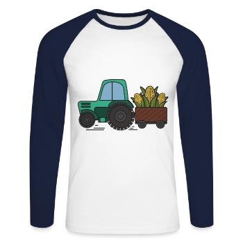 Transport de maïs - T-shirt baseball manches longues Homme - blanc/marine - Devant - Nik (191cm)
