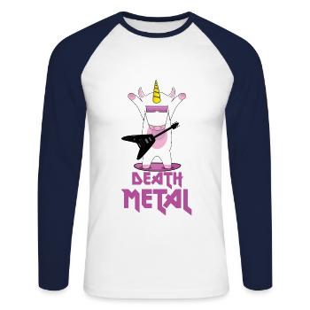 Death Metal Licorne - T-shirt baseball manches longues Homme - blanc/marine - Devant - Nik (191cm)